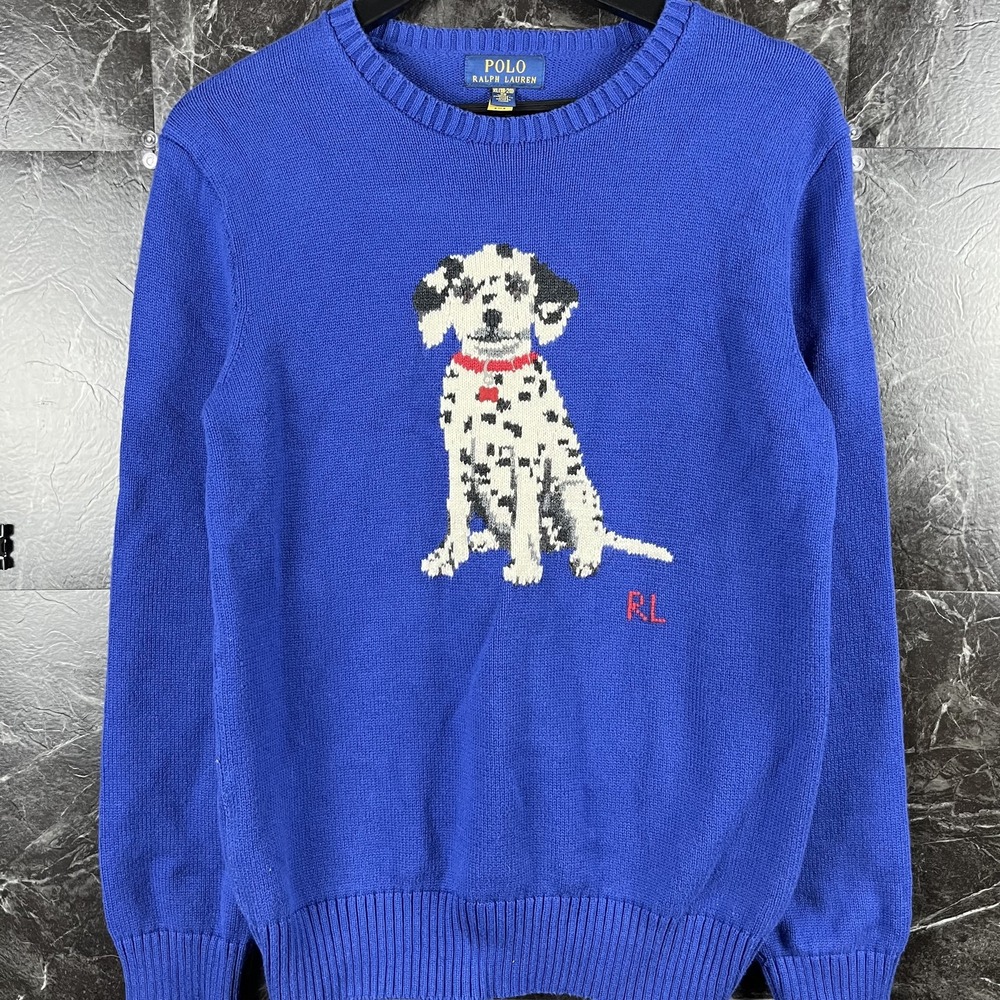 Polo Ralph Lauren Boy's Dalmatian Intarsia Dog Knit Sweater XL (Women's Small)